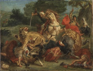ライオン Painting - ドラクロワのライオン狩り 1855
